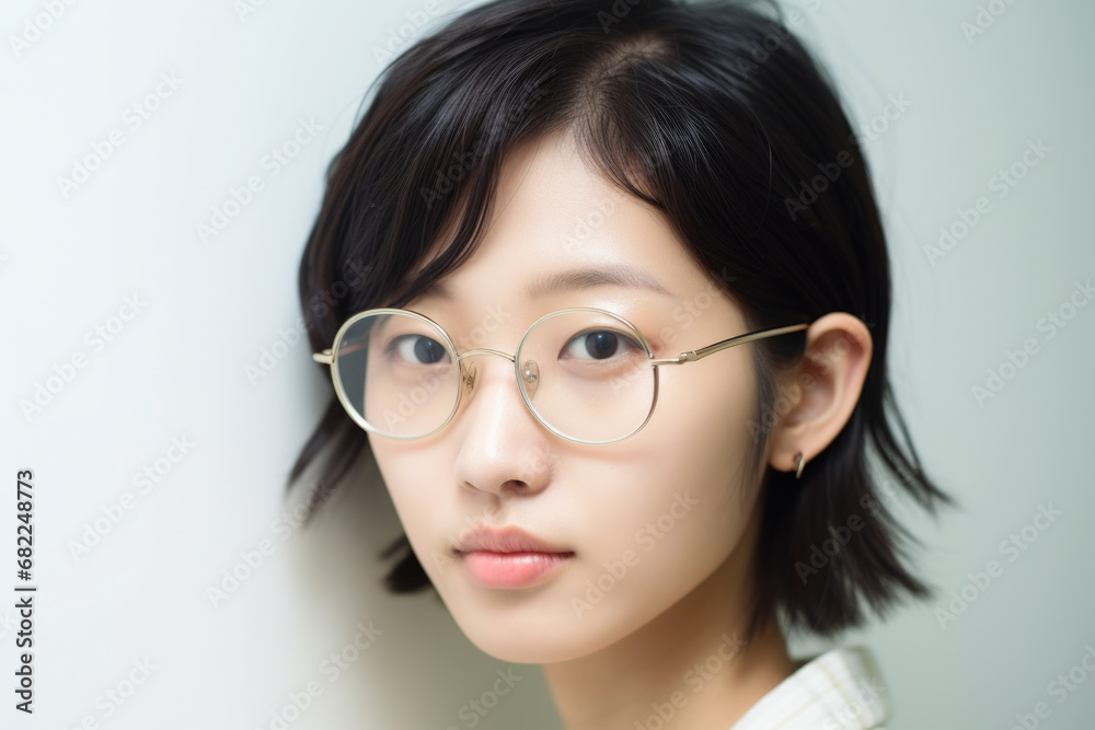 Woman wearing glasses and white shirt. This picture can be used for various purposes Woman wearing glasses and white shirt. This picture can be used for various purposes