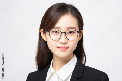 Woman wearing glasses is posing for picture. This versatile image can be used in various contexts