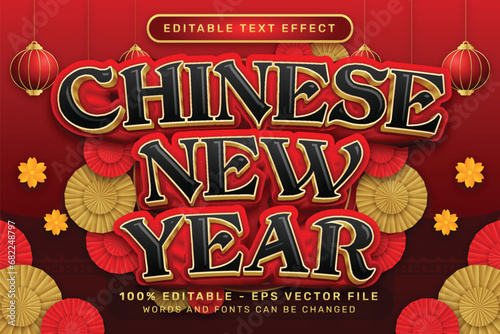 chinese newyear 3d text effect and editable text effect with lanterns and Chinese ornaments