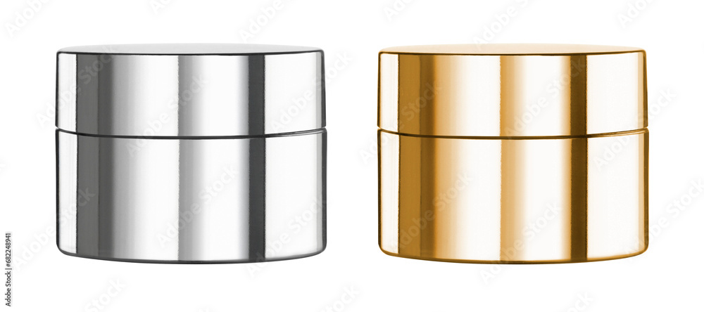 Blank Cosmetic Packaging cut out silver and gold jars Blank Cosmetic Packaging cut out silver and gold jars