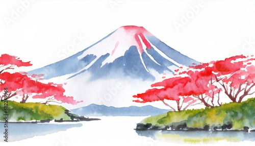 優しい富士山和風の背景イラスト AI生成画像 