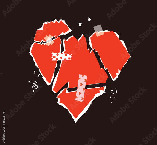 Collage art with vintage paper heart torn elements. Happy valentine's day concept for greeting cards, poster. Trendy Vector illustration.
