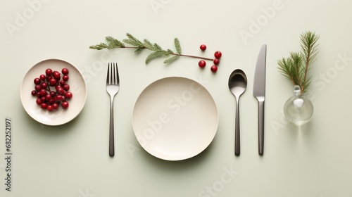  a white plate topped with cranberries next to a knife and a plate with a fork and knife rest next to a plate with cranberries on it.