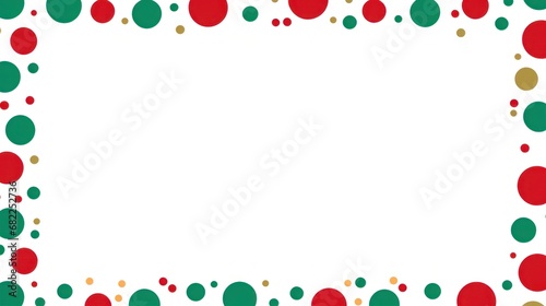 A festive red and green frame with playful polka dots encases