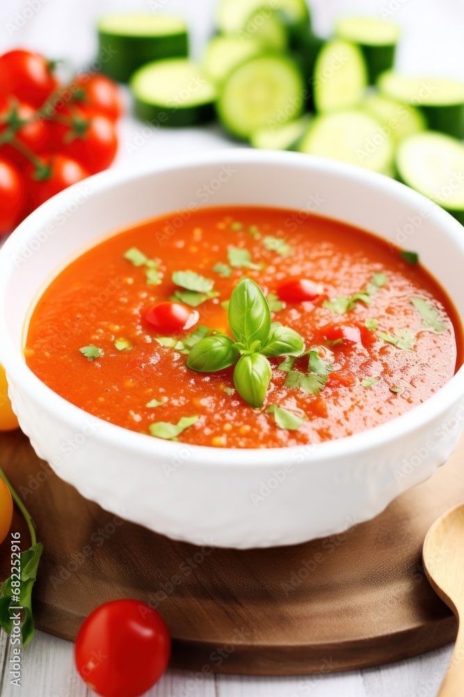 light and refreshing gazpacho soup with bright red tomatoes, crisp cucumbers, and of olive oil light and refreshing gazpacho soup with bright red tomatoes, crisp cucumbers, and of olive oil