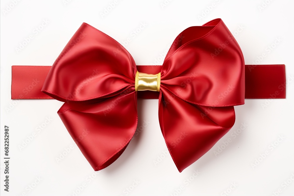 A red ribbon is tied into a bow and isolated on a white background