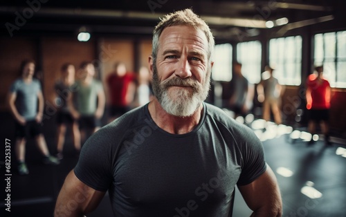 Middle-Aged Man Energetic Serenity in Fitness Gear