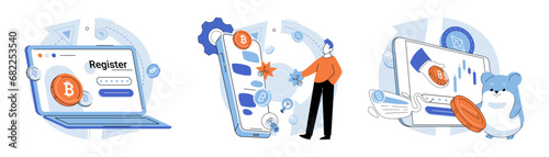 Bitcoin vector illustration. The bitcoin concept challenges traditional financial systems with its decentralized nature Finance and economy are interconnected, with cryptocurrencies playing Finance