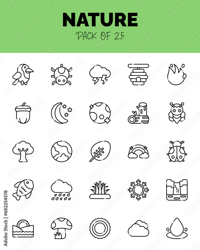 set of Nature Lineal Cut icons for logo & web. Vector illustration