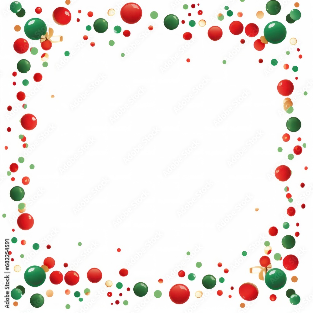 A festive red and green frame with playful polka dots encases A festive red and green frame with playful polka dots encases