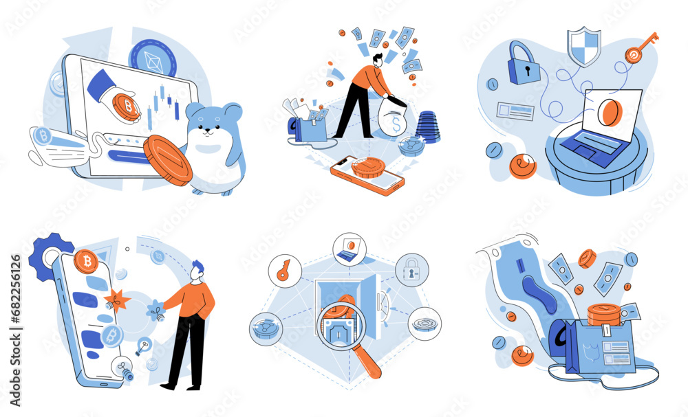 Crypto currency vector illustration. Money in digital era is no longer confined to physical cash it encompasses digital currencies as well The financial sector is witnessing paradigm shift Crypto currency vector illustration. Money in digital era is no longer confined to physical cash it encompasses digital currencies as well The financial sector is witnessing paradigm shift