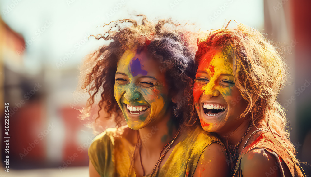 Friends Celebrate Festival of Colors , happy holi indian concept