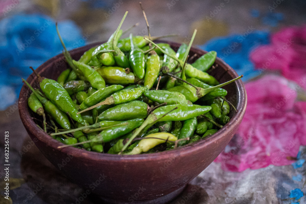 Chili, Capsicum frutescens, ready to be made into a spicy chili sauce Chili, Capsicum frutescens, ready to be made into a spicy chili sauce
