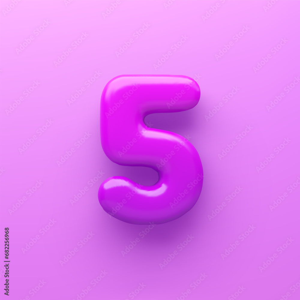 3D Purple number 5 with a glossy surface on a purple background . 3D Purple number 5 with a glossy surface on a purple background .