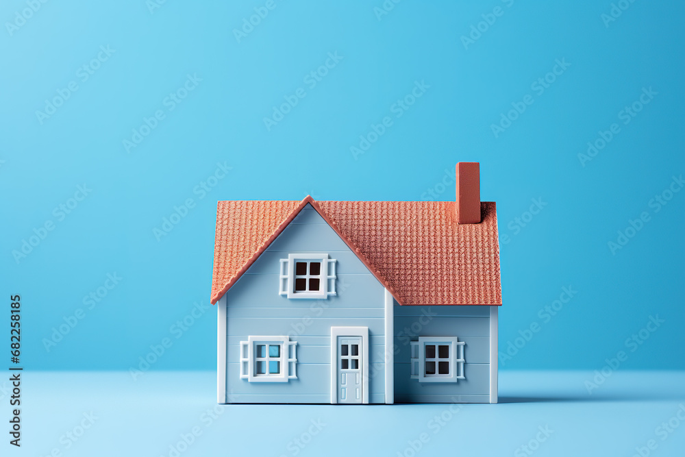 Toy house on blue background Toy house on blue background