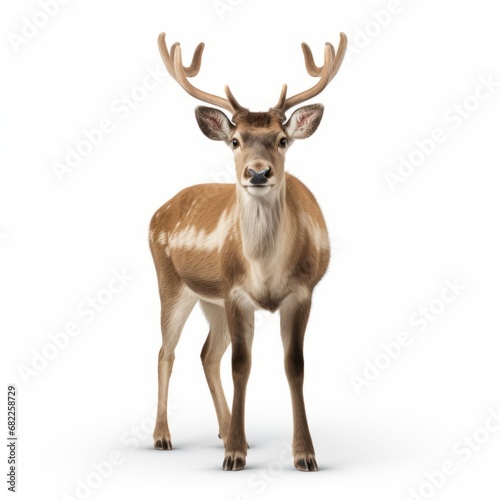 Graceful Majesty: A Majestic Deer with Antlers in Front of a Serene White Background © LUPACO PNG