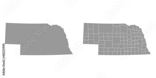 Nebraska state gray maps. Vector illustration.
