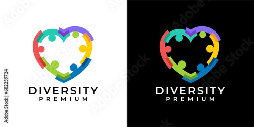 Creative People Heart Logo Design Vector Illustration Template. Diversity Group Community Care Abstract Logo. Social Network Logo.