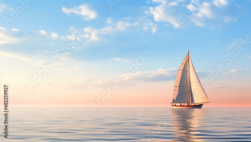 A Serene Sailboat Sailing in the Vast Blue Ocean
