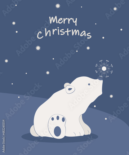 Hand drawn cute polar bears. Merry Christmas greetings card