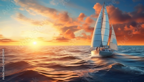A Majestic Sailboat Gracefully Sailing on Vast, Serene Waters