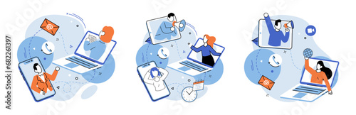 Online team vector illustration. The online community served as hub for business professionals to connect The remote meeting provided convenient way to collaborate across distances The digital tools