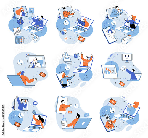 Online team vector illustration. The online team utilized digital tools to streamline their workflow The collaboration in cyberspace bridged gap between team members The connection established