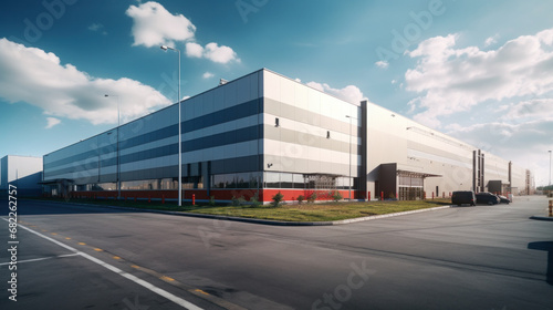 Industrial building or modern factory for manufacturing production plant or large warehouse.