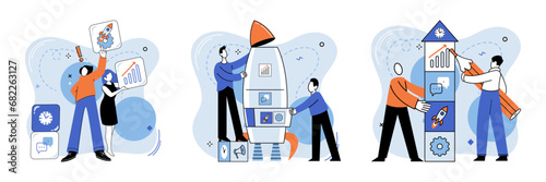 Team building vector illustration. The team building concept emphasized importance cohesive and motivated team Togetherness and collaboration were driving forces behind organizations achievements