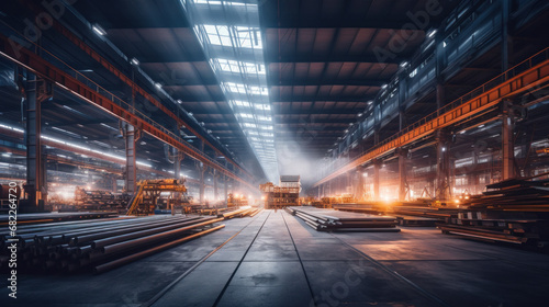 Steel in industrial warehouse.