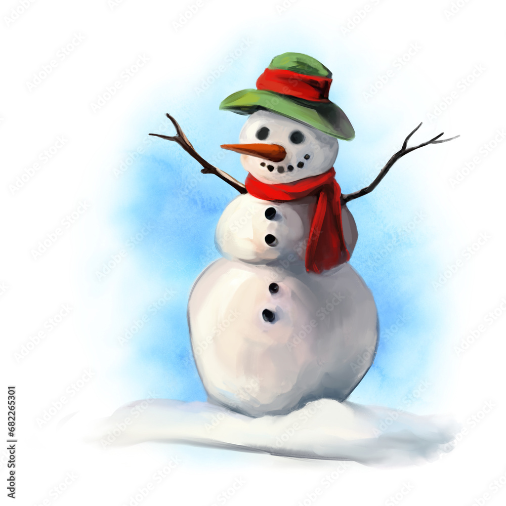christmas snowman festive Christmas character, art illustration painted with watercolors