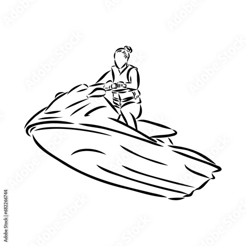 Hand sketch rider on a jet ski aquabike vector