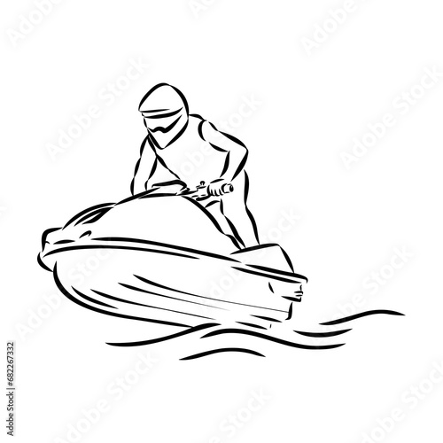 Hand sketch rider on a jet ski aquabike vector