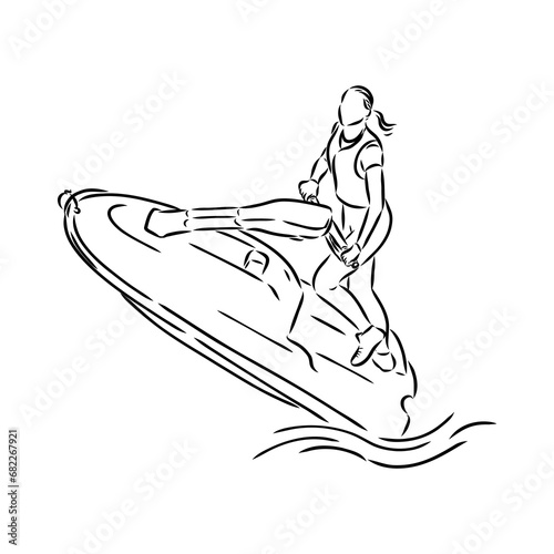 Hand sketch rider on a jet ski aquabike vector