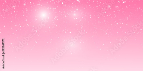 Snowfall Bokeh Lights on pink Background, Shot of Flying Snowflakes in the Air
