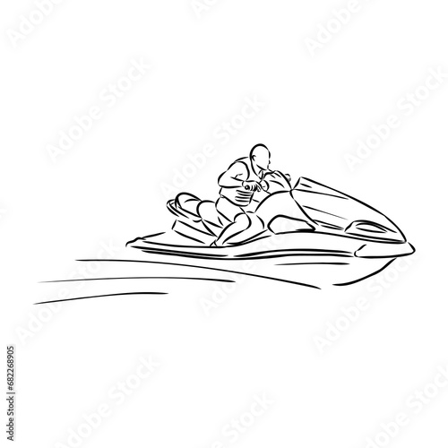 Hand sketch rider on a jet ski aquabike vector