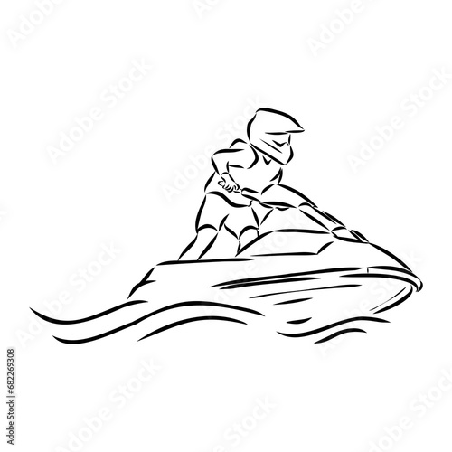 Hand sketch rider on a jet ski aquabike vector