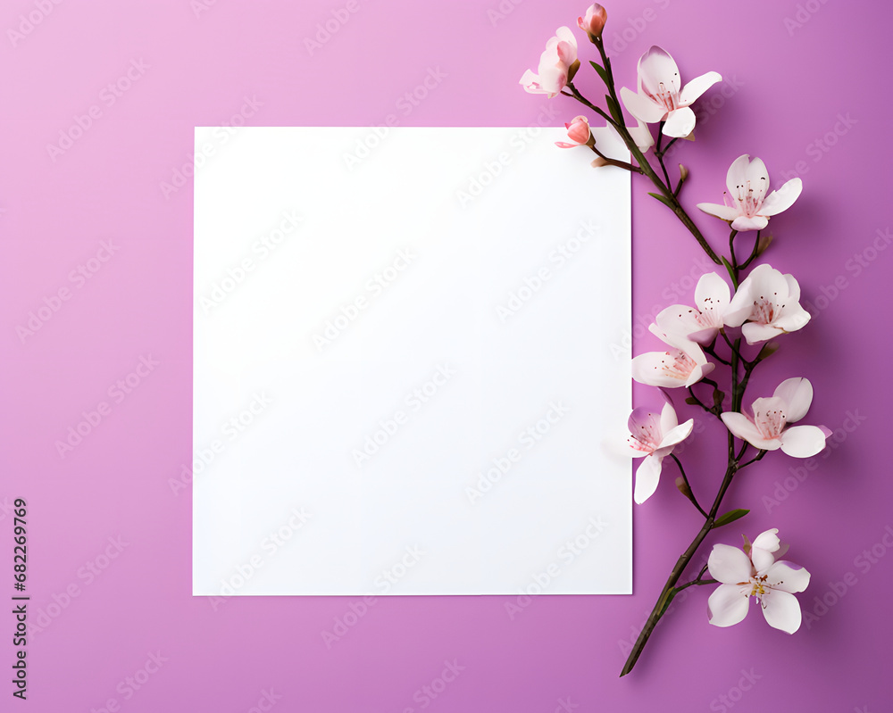 Creative layout made of flowers and leaves with paper card note.Flat lay Creative layout made of flowers and leaves with paper card note.Flat lay