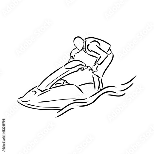 Hand sketch rider on a jet ski aquabike vector