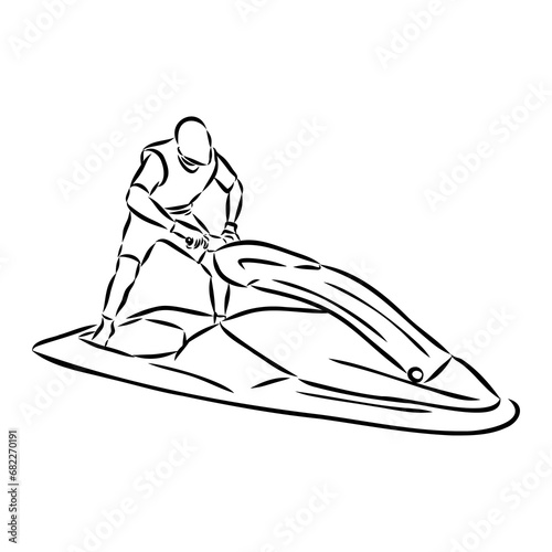 Hand sketch rider on a jet ski aquabike vector