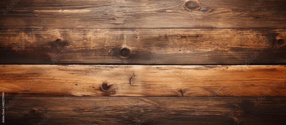 Naklejka premium The vintage wooden table with an old, natural texture and a rustic timber plank design served as the perfect frame for the abstract artwork, enhancing its beauty on the hardwood floor.