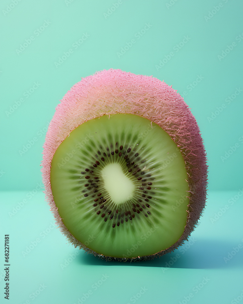 slice of pink skin kiwi.Creative food minimal concept slice of pink skin kiwi.Creative food minimal concept