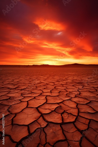 A barren desert against a vibrant sunset sky AI generated illustration