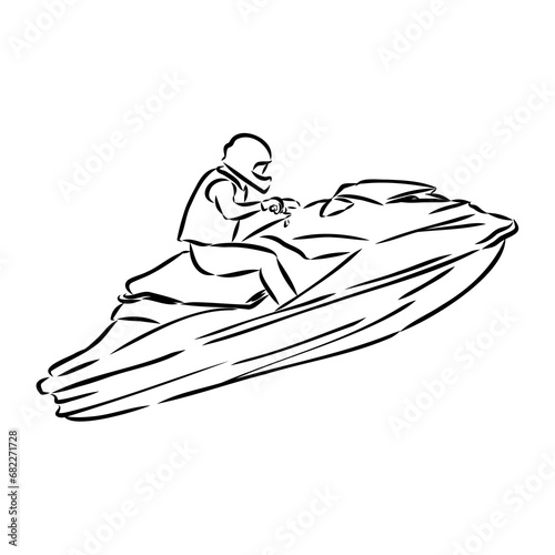Hand sketch rider on a jet ski aquabike vector
