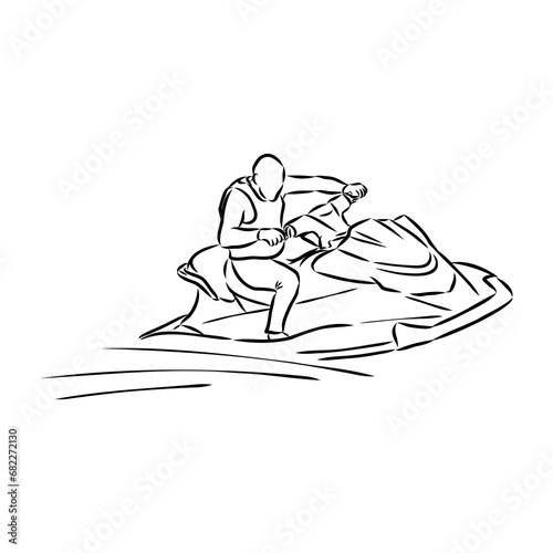 Hand sketch rider on a jet ski aquabike vector