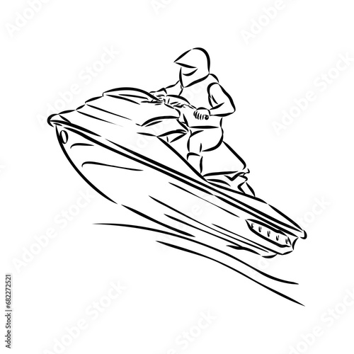 Hand sketch rider on a jet ski aquabike vector