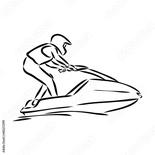 Hand sketch rider on a jet ski aquabike vector