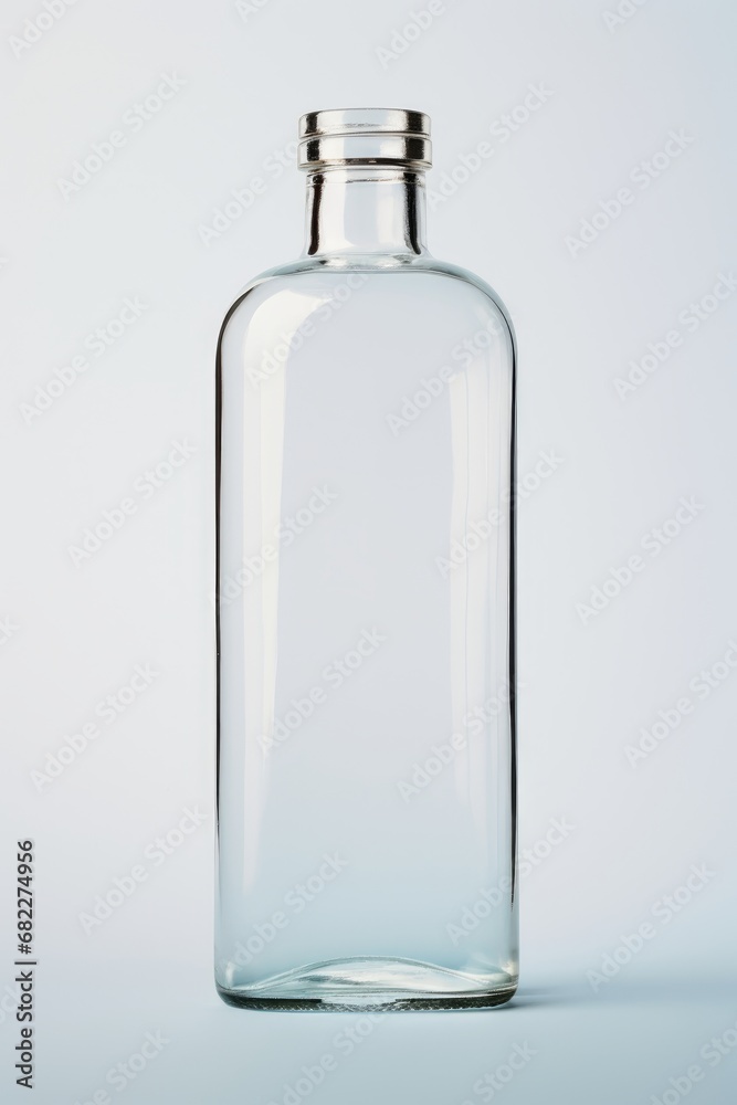A clear glass bottle with no labeling against a plain background AI generated illustration A clear glass bottle with no labeling against a plain background AI generated illustration