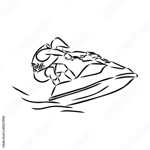 Hand sketch rider on a jet ski aquabike vector