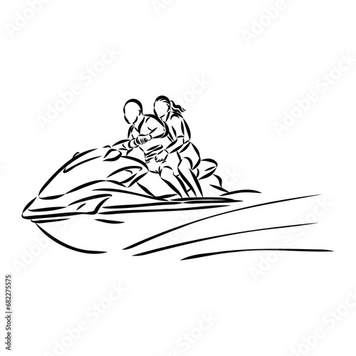 Hand sketch rider on a jet ski aquabike vector
